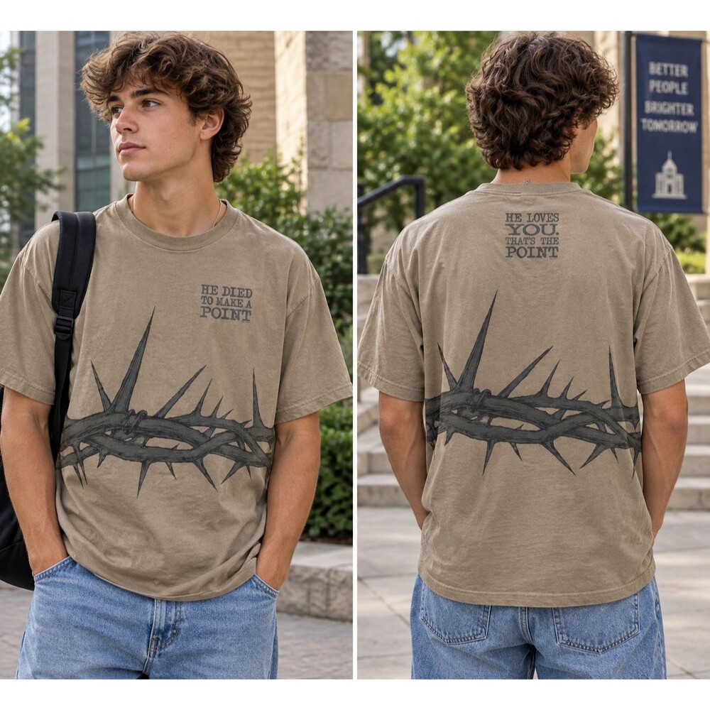 GRAIL! Vintage 90s He Died To Make A Point Jesus T-Shirt Crown Thorns T-Shirt XL